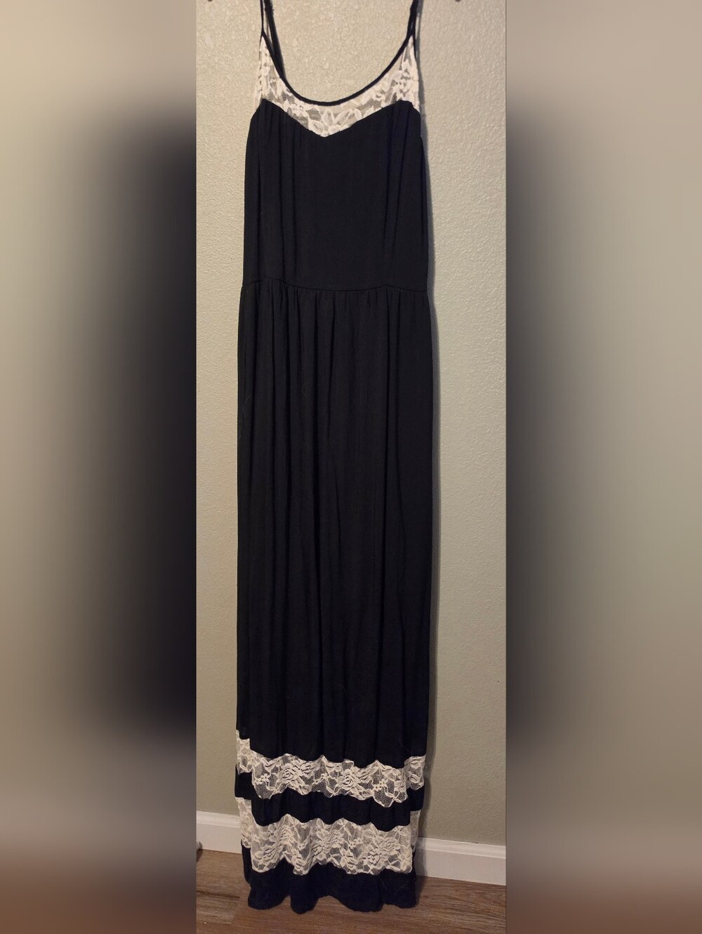 Black Maxi Dress with White Lace Accents
